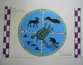 Turtle Island, illustration, print, acrylics, New England