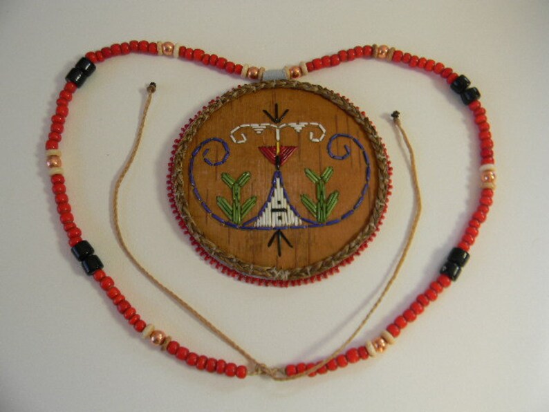 Mi'kmaq Porcupine Quilled Medallion, Beaded Necklace Etsy