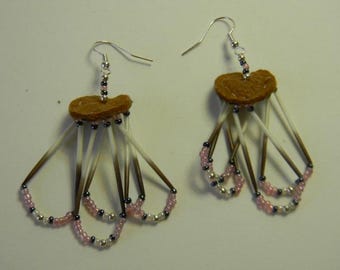4 Strand Porcupine Quilled, beaded earrings, (QE6)