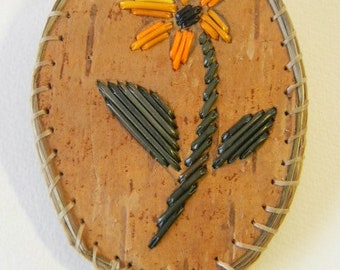 Porcupine Quill and Birch Bark Pin, "Black-Eyed Susan"