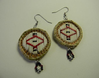 Porcupine Quilled, Round Earrings, Sweet Grass, beaded (1RQ)