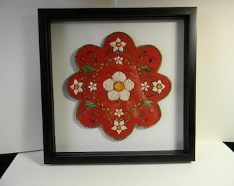 Porcupine Quilled, Strawberry Blossoms, birch bark, Sweet Grass, wall hanging
