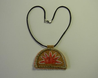 Porcupine Quilled, Dawnland Symbol, Pendant necklace, Birch bark, Sweet Grass, beaded