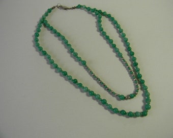 Green Glass, silver clad beads, 2 strand necklace