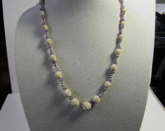 Vintage Bead necklace, Amethyst, silver beads, matching bracelet