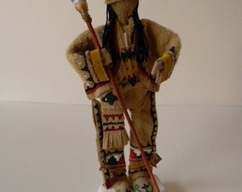 Mi'Kmaq Hunter, "Spirit Doll,"with spear, pre-contact, painted regalia, (1)