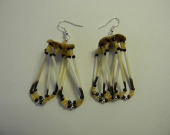 4 strand porcupine quill, beaded earrings, (QE1)