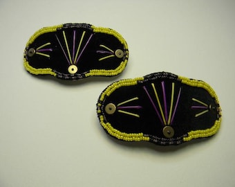 Porcupine Quilled Velvet, beaded barrettes, 1 pair,First Light,(QB4)