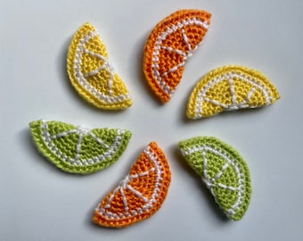 Handmade Crochet Citrus Slice Brooch - Orange, Lemon, Lime