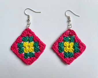 Handmade Crochet Granny Square Earrings