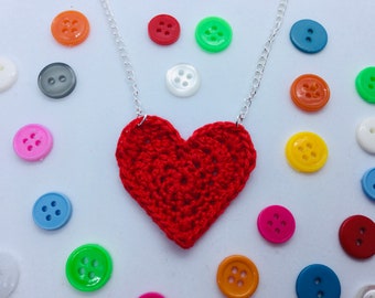 Handmade Crochet Red Heart Necklace