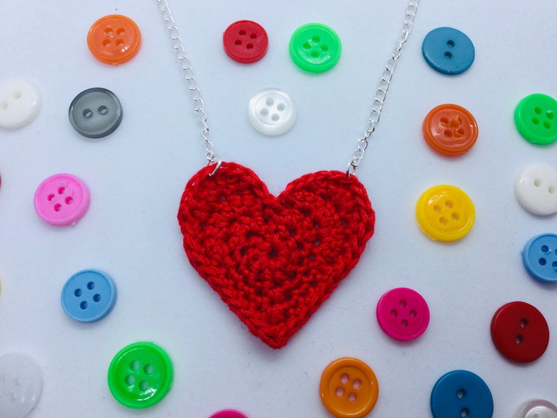 Handmade Crochet Red Heart Necklace image 1