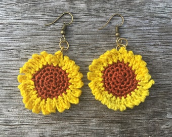 Handmade Crochet Sunflower Earrings