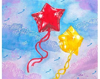 Stampa ad acquerello "Star Balloons" (8x10 pollici). Quantità limitata.