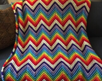 Rainbow striped afghan