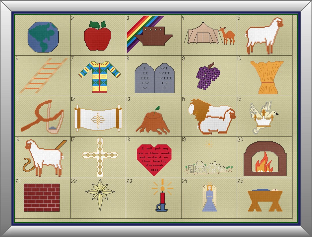 Jesse Tree Ornaments: 25 Christmas Cross Stitch Patterns Digital ...