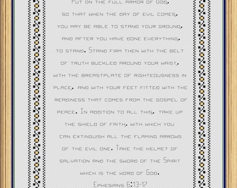 Full Armor of God verse Christian Cross Stitch Pattern Ephesians 6:13-17 Digital Download