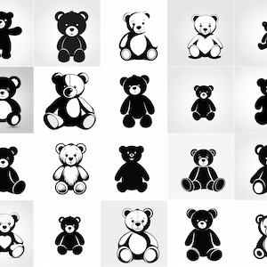 Colección de siluetas de adorables ositos de peluche: ternura atemporal para cada proyecto