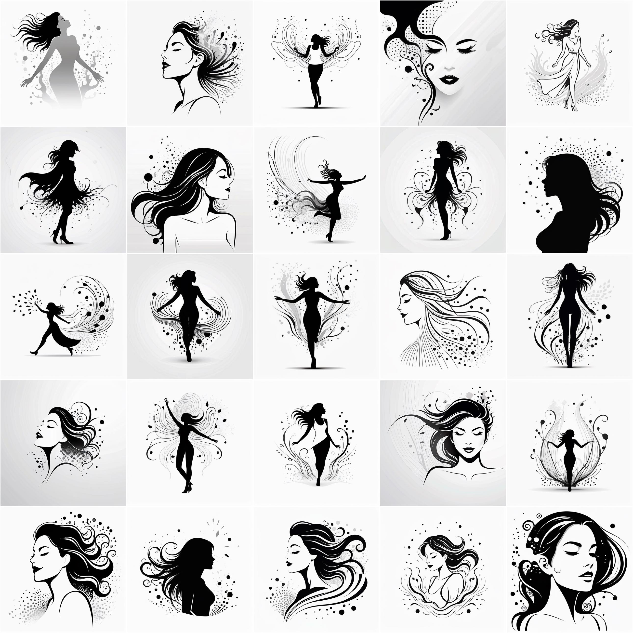 Elegant Silhouette and Portrait SVG Bundle - Graceful Women in Art