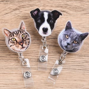Aangepaste foto badgehaspel huisdierportret, haspel huisdierbadge, gezicht hond kat gezicht, haspel verpleegkundige badge, intrekbare ID NP-badge, accessoires verpleegkundige