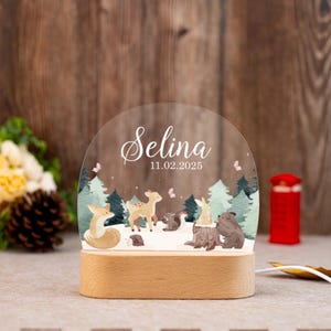 Luz de noche personalizada con base, regalo de nacimiento para bebé, lámpara de noche de animales, luz de noche para bebé, lámpara de escritorio de acrílico, luz de noche para bebé con nombre