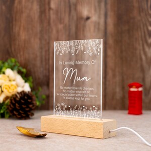 Regalo conmemorativo por la pérdida de una madre, regalo para el Día de la Madre, regalo para él o ella, luz de noche personalizada, regalo para mamá, luz LED, regalo de nacimiento