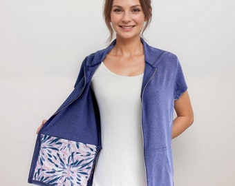 Mastectomy Hoodie with Surgical Drain Pouch Pockets Short Sleeve