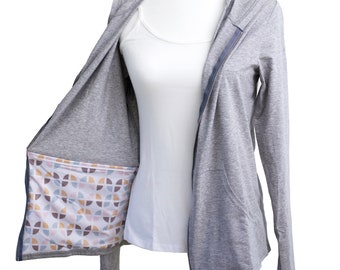Post Mastectomy Hoodie with Surgical Drain Pockets Long Sleeve Lightweight