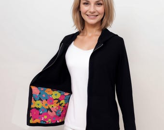 Sudadera con capucha para recuperación de mastectomía con soporte para drenaje quirúrgico, manga larga, peso medio