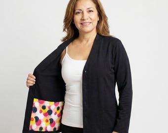 Mastectomy Recovery Cardigan with Surgical Drain Pockets Button front