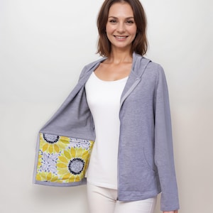 Mastectomy Recovery Hoodie with Surgical Drain Holder Long Sleeve Midweight