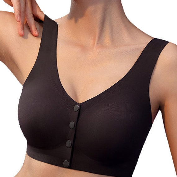 Middle Elderly Women Bra Front Close Mastectomy Bras Silicone Breast  Prosthesis Bra with Pockets Top Bralette Lingerie (Color : Gray, Size : S/Small)  at  Women's Clothing store