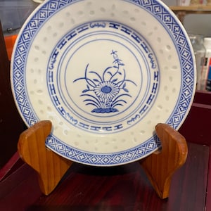 Vintage Tienshan Embossed Rice Grain Translucent Rice Eyes Flower Chinese Porcelain Blue and White Bread & Butter Plate Excellent Condition