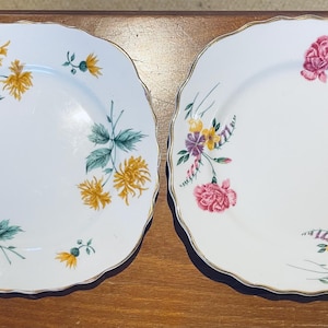 Vintage Colclough Bone China Quadrat Dessert Kuchen Teller Gelb Rosa Floral Made in England Bogenkante mit Goldrand
