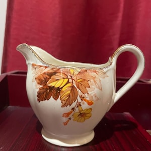 Vintage Grindley Cream Petal Creamer – Autumn Leaves Pattern – English Ironstone – 1940s