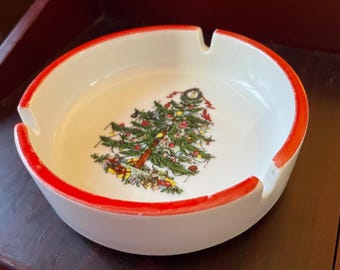 Collectible Vintage 1950&#39;s Christmas Ashtray KGNDG Fine China Made In Japan