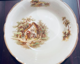 Vintage Alfred Meakin The Rest Pattern Country Farm Cottage Scene Vegetable Bowl Jam Butter Dish