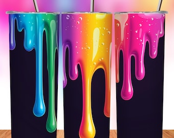 Dripping Paint Tumbler Wrap: 3D Colorful Sublimation Design (PNG Download)