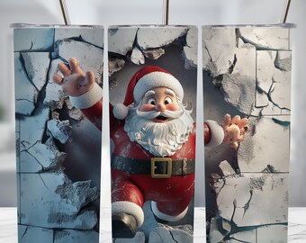 Santa Claus Hole in Wall Tumbler Wrap: Christmas 20 Oz PNG (Digital Download)