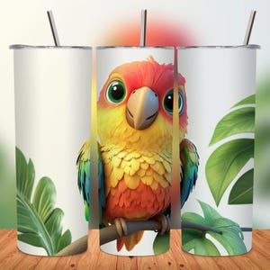 Watercolor Macaw 20oz Skinny Tumbler Wrap, Parrot Tumbler PNG, Sublimation Design, Instant Download