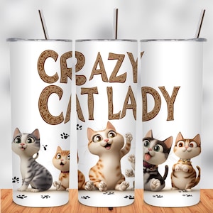 Cats Tumbler Wrap, Cat Lovers Skinny 20 oz Tumbler, Sublimation Design, Crazy Cat Lady Tumbler PNG, Digital Download