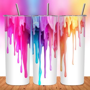3D Dripping Colorful Paint tumbler wrap, 20 oz Skinny Tumbler Sublimation Design, Digital Download PNG, Straight tumbler wrap