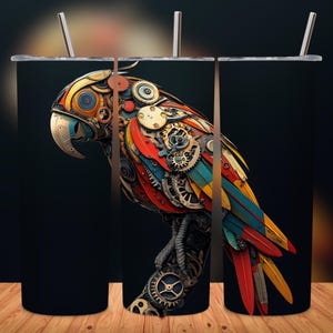 Machine Parrot tumbler wrap, sublimation tumbler PNG, Macaw Parrot PNG,Digital download, 20 oz skinny Design