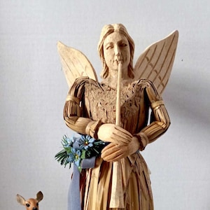 Grand ange sculpté d'art populaire mexicain, sculpture sur bois faite à la main, art religieux de Guerrero, pays rustique naturel traditionnel catholique chic chic image 10