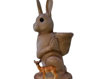 Extra Large Vintage Easter Bunny Blow Mold, Rabbit w/ Basket on Back, Indoor / Outdoor Holiday Decor, Whimsical Vintage Childhood Memory