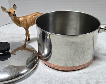 Revere Ware 3 Quart 1801 Copper Bottom Sauce Pan w/ Cover, 2 Piece Set, Grandma's Kitchen Clean Vintage