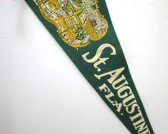 Large Vintage Pennant St Augustine Florida w/ Fountain of Youth Souvenir Felt Flag, Tourist Trap Family Vacation, Upcycle Craft Supply