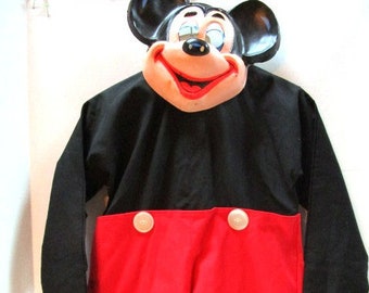 RARE Vintage Mickey Mouse Halloween Costume Mask and Jumper, Walt Disney Productions Masquerade Retro Ben Cooper Kid Costume Trick or Treat