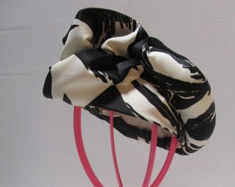 VINTAGE Hat Turban Style, Woman, 1990s, African American Church Millinery Fashion, Handmade, Black & White Rolled Polyester with Lining