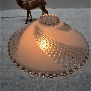 Vintage Ceiling Light Fixture Shade, Art Deco Round Candlewick Clear & Frosted Glass 11", One Hole Flush Mount Globe, Stunning